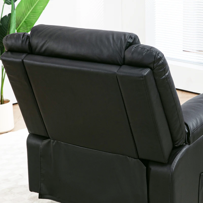 HOMCOM PU Leather Reclining Chair, Recliner Chair for Living Room with Footrest and 2 Side Pockets, Black