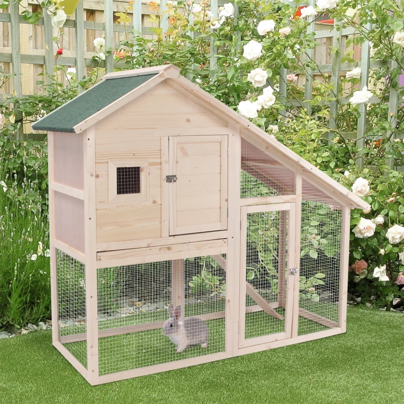 PawHut 55" L 2-Tier Wooden Rabbit Hutch Bunny Cage
