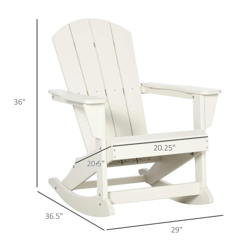 Outsunny Outdoor Rocking Chair, HDPE Adirondack Porch Rocker Chair for Garden, Patio, White