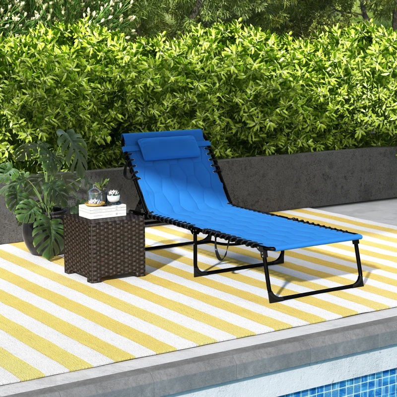 Outsunny Folding Chaise Lounge with Reclining Back, 25.6" x 74" x 14.2", Blue
