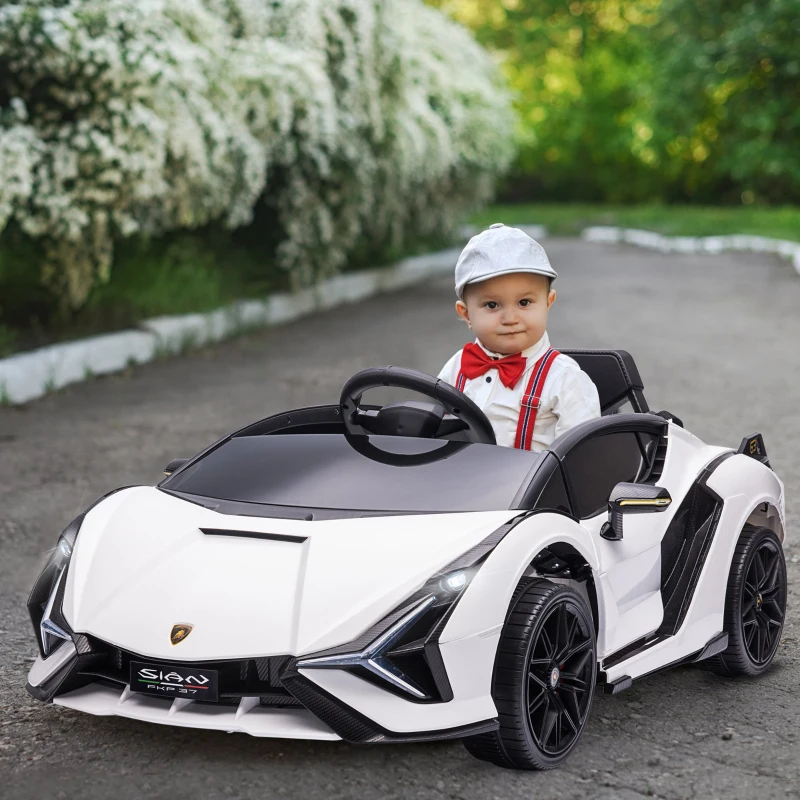 Aosom 12V Lamborghini SIAN Licensed Electric Car for kids with Remote Control, Horn, Music, & Headlights, White