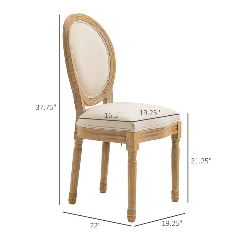 HOMCOM French-Style Upholstered Dining Chair Set, Armless Accent Side Chairs with Backrest and Linen-Touch Upholstery, Set of 2, Beige