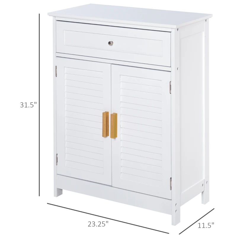 Kleankin  Bathroom Storage Cabinet Freestanding with Double Shutter Door and Drawer Toilet Vanity Cabinet  Narrow Organizer  White