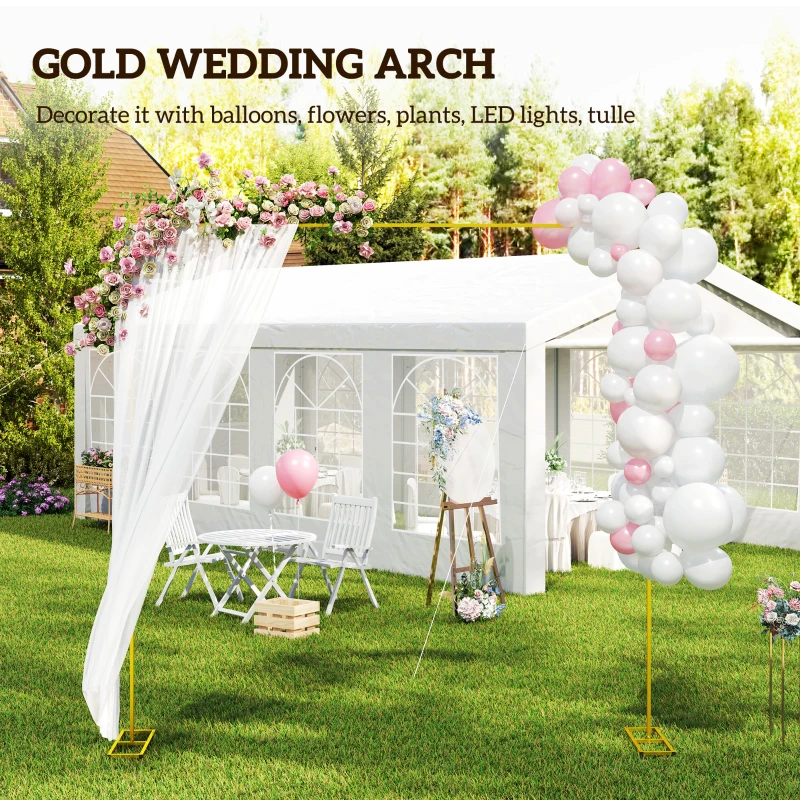 Outsunny 10FT x 10FT Wedding Arch Backdrop Stand, Metal Garden Balloon Arch Stand for Birthday Party, Bridal Shower, Graduation, Ceremony, Banquet Decorations, Gold