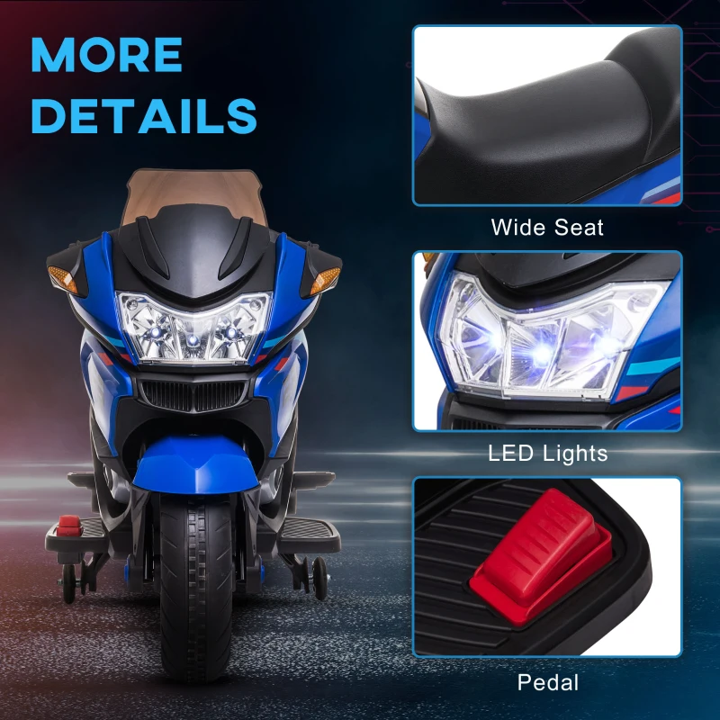 Aosom 12V Kids Electric Motorcycle with Training Wheels, Battery Power Ride on Motorbike, High-Traction at 3.7 Mph Top Speed, with Light Music, Blue