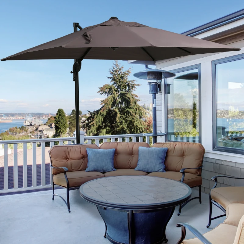 Outsunny 8FT Cantilever Patio Umbrella, Square Outdoor Offset Umbrella with 360° Rotation, Aluminum Hanging Umbrella with 3-Position Tilt, Crank & Cross Base for Garden, Brown