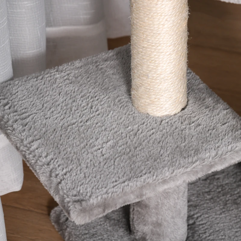 PawHut 47" Tall Cat Tree Tower with Condo, Ladder, Scratching Posts and Hanging Ball, Light Grey