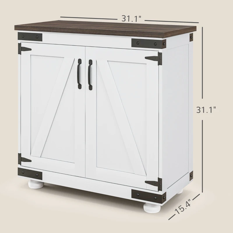 HOMCOM Kitchen Sideboard, Buffet Cabinet with Barn Door and Adjustable Shelf, Distressed White and Brown