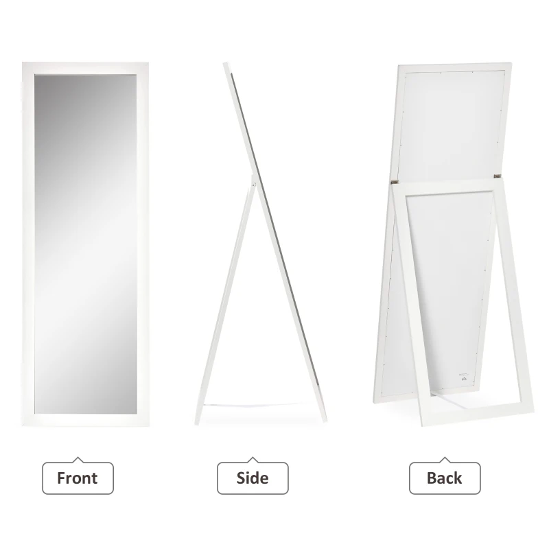 HOMCOM 58" x 20" Full Length Mirror with Frame, Floor Standing Mirror, Rectangular Full Body Mirror for Bedroom, Living Room, White