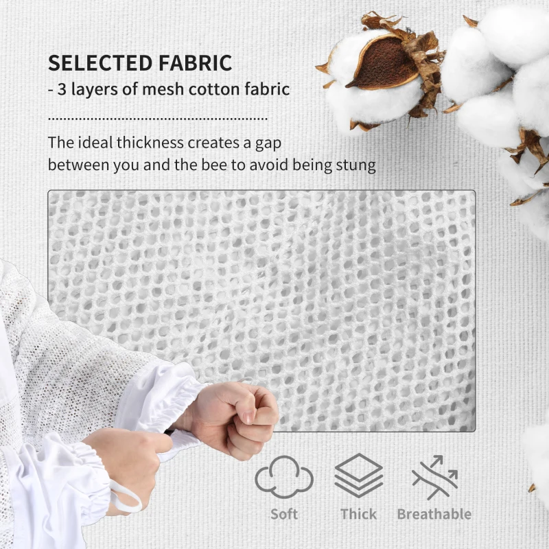 Outsunny Bee Suit for Men & Women, Beekeeping Jacket with Gloves & Ventilated Veil Hood, Multi-Size Protective Outfit, XXXL, Cream White