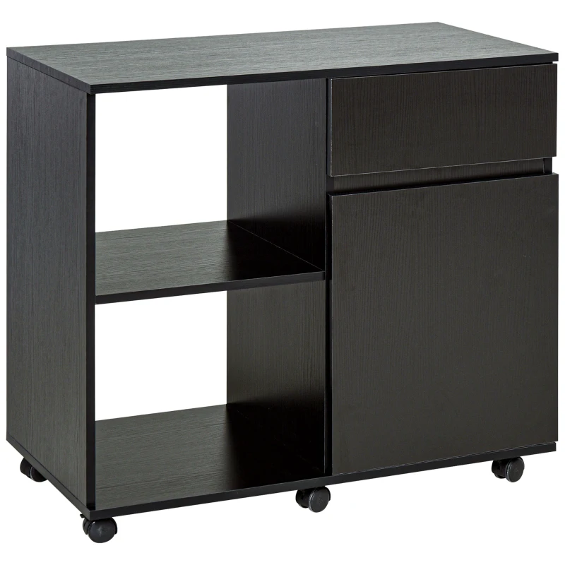 HOMCOM Filing Cabinet, Mobile Printer Stand with Open Storage Shelves, Drawer and Cabinet for Home Office, Black