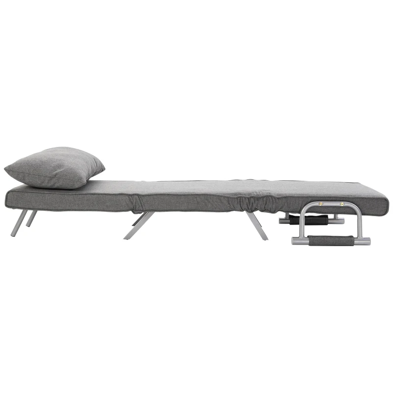 HOMCOM Single Person Folding 5 Position Convertible Sofa Bed Sleeper Chair Chaise Lounge Couch w/Pillow & Steel Frame for Home office, Light Grey