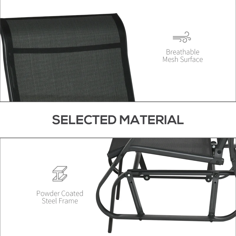 Outsunny 4 Pieces Gliders Set, Outdoor Furniture Sets with 2-Person Glider Patio Bench, Single Sling Chair and Glass Coffee Table for Backyard, Lawn and Garden, Black