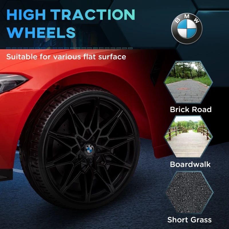 Qaba BMW M4 Licensed 12V Ride on Car, Kids Car w/ Remote Control, Suspension, Handle Attachment, LED Lights, Music, Red