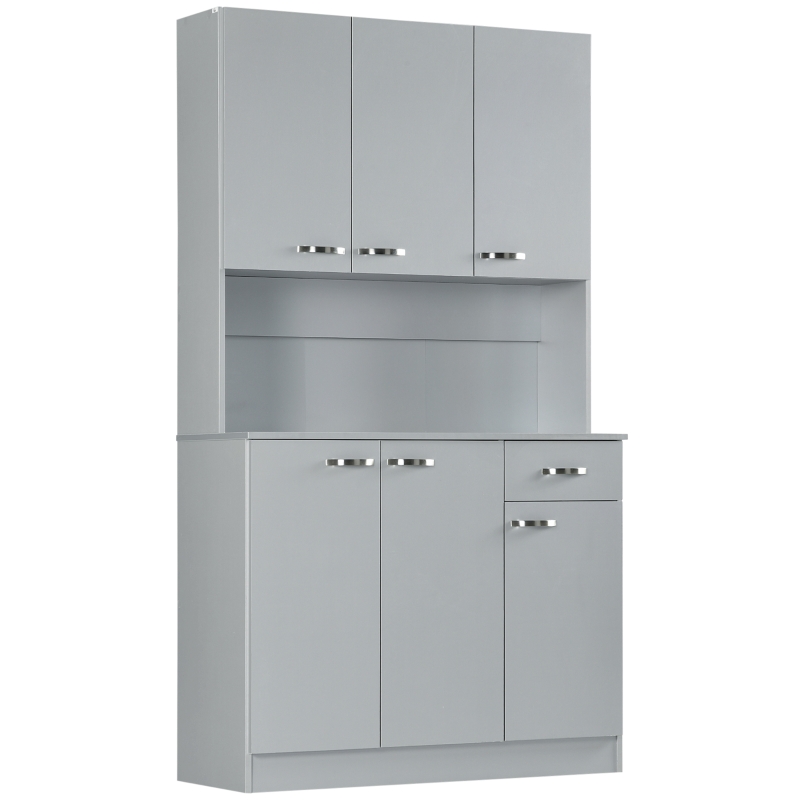 HOMCOM 71" Modern Buffet with Hutch, Freestanding Kitchen Hutch with Storage Cabinets, Drawer, Microwave Counter, Grey