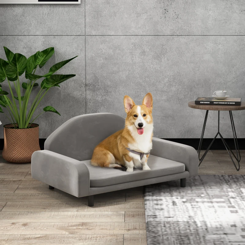 PawHut Raised Dog Sofa for Small and Medium Dogs with Soft Cushion, Gray