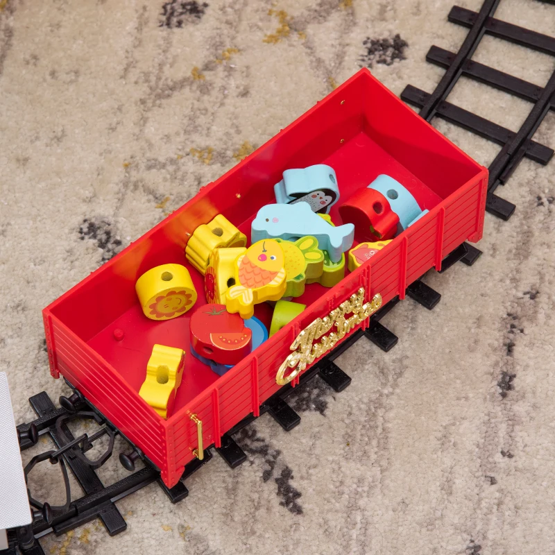 Qaba Electric Train Set for Kids, Battery-Powered Christmas Train Toy Set with Sounds & Lights, Classic Toy Train Set with Gifts Box for 3-8 Years Old Boys Girls, Red