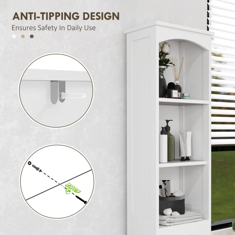 HOMCOM Farmhouse Tall Slim Bathroom Storage Cabinet with Recessed Drawer, Narrow Cabinet with Barn Door, White