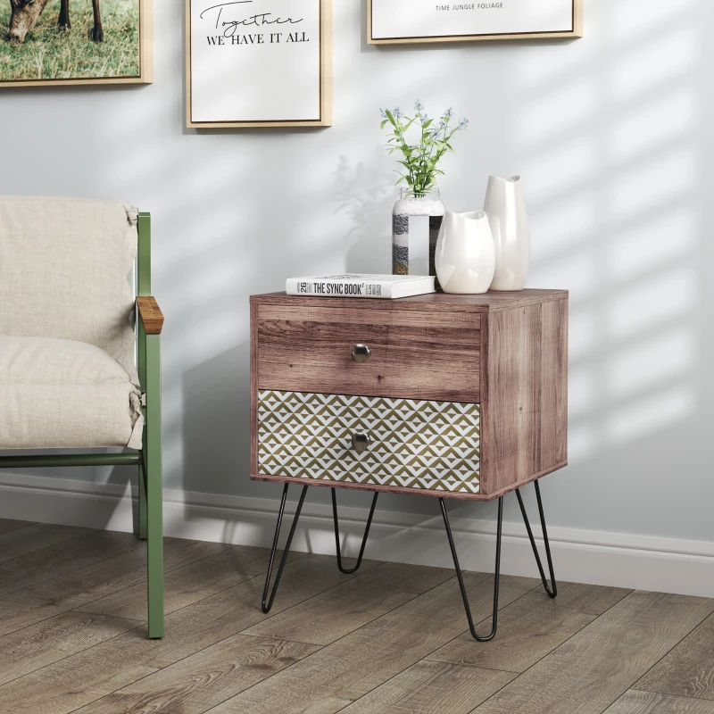 HOMCOM Side Table with Drawers, Nightstand, Bedside Table, Sofa End Table, for Bedroom, Brown