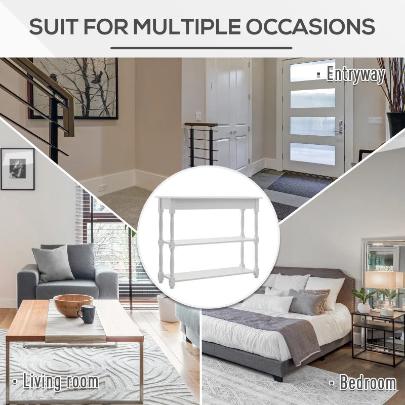 HOMCOM Console Table Modern Sofa Table with 2 Tier Shelves for Living Room, Entryway, Bedroom, Grey