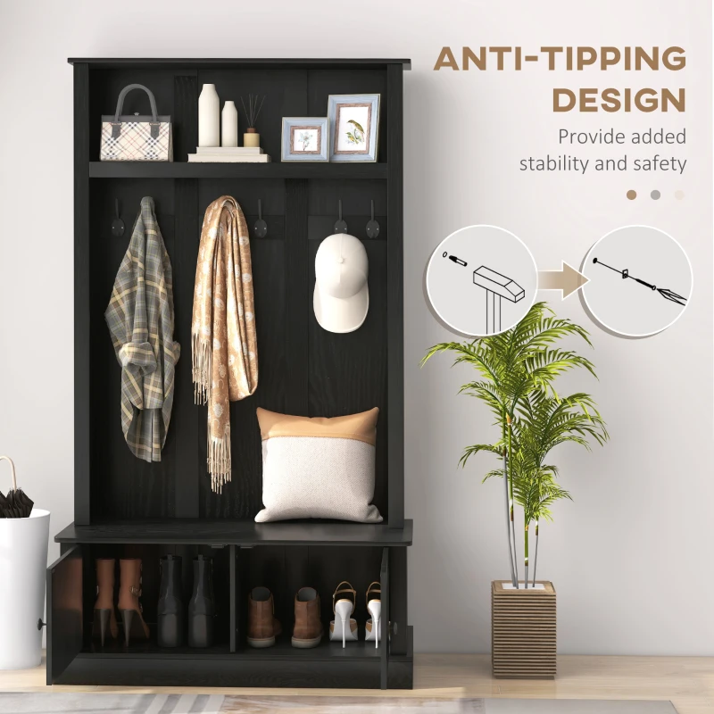 HOMCOM Hall Tree, Entryway Bench with Coat Rack, Black