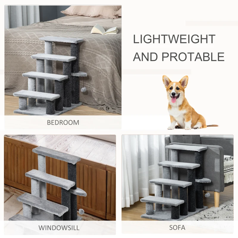 PawHut Cat Tree, Cat Tower Cat Stair Steps with Scratching Post, Hanging Play Ball for High Bed, Sofa, Indoor / Outdoor