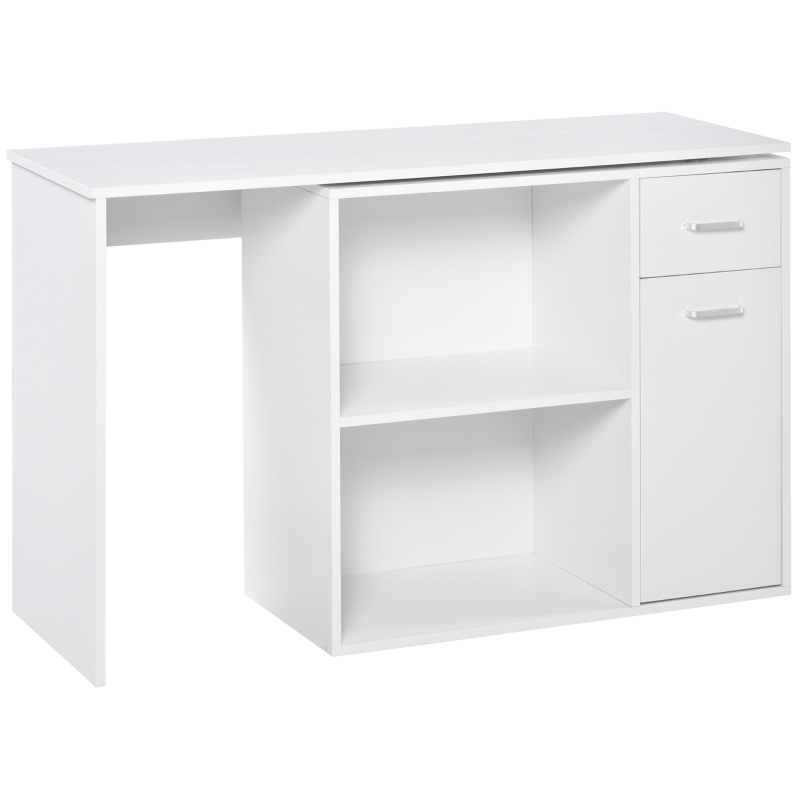 HOMCOM L Shaped Computer Desk, 180° Rotating Corner Desk with Storage Shelves, Drawer and Cabinet, Study Workstation for Home Office, White