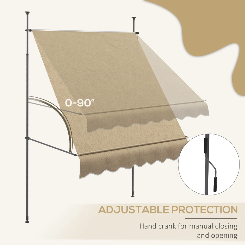 Outsunny 6.5' x 4' Manual Retractable Awning, Non-Screw Patio Awning, UV Resistant for Window or Door, Beige
