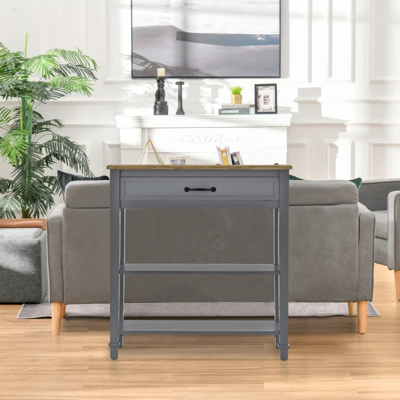 HOMCOM Modern Style Sofa Console Entry Hallway Table with Drawer and Shelves, Sturdy Build, and Large Storage, Grey
