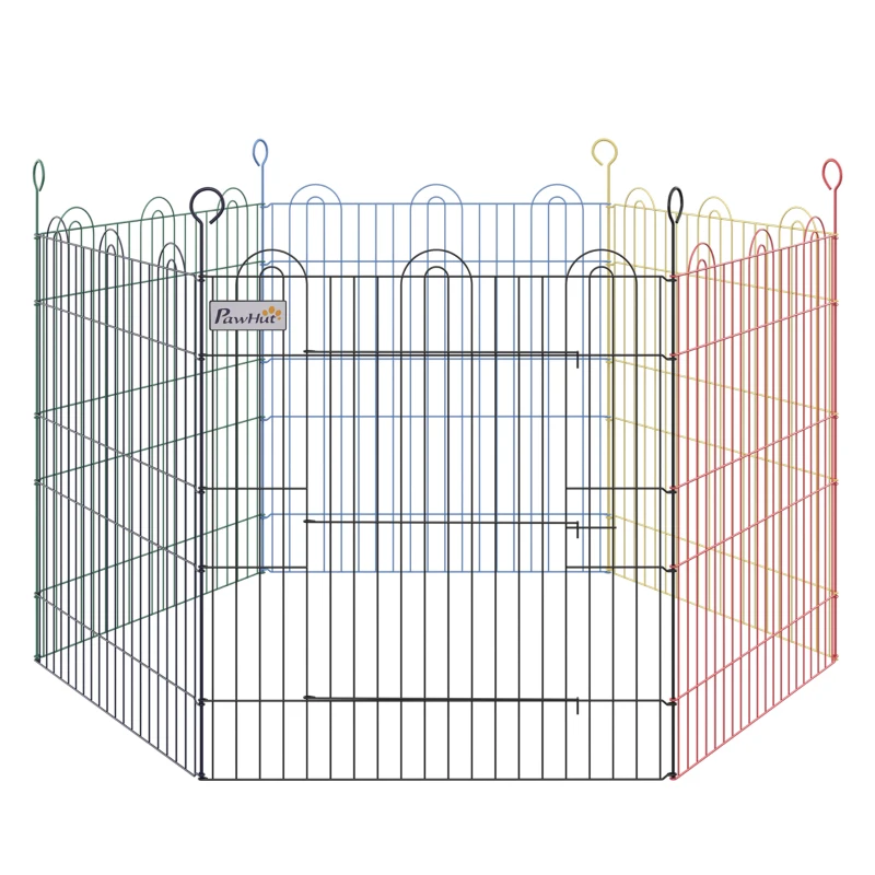 PawHut 23.5"H Metal Pet Playpen Portable Hexagon Dog Exercise Fence Flexible Shape Puppy Crate Kennel w/ Door for Outdoor