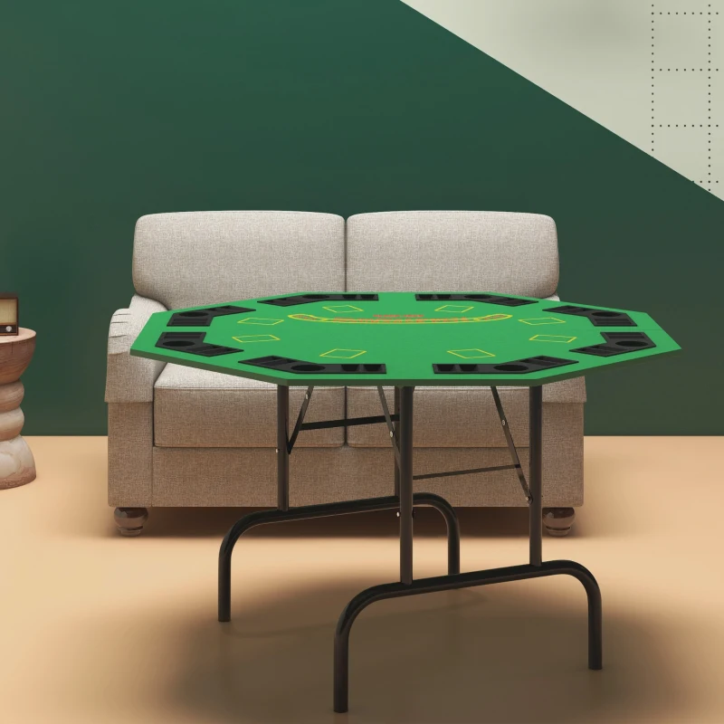 Soozier Foldable Poker Table Blackjack Texas Holdem Poker Game Table with Chips Tray & Cup Holders, 47" Octagon, Green