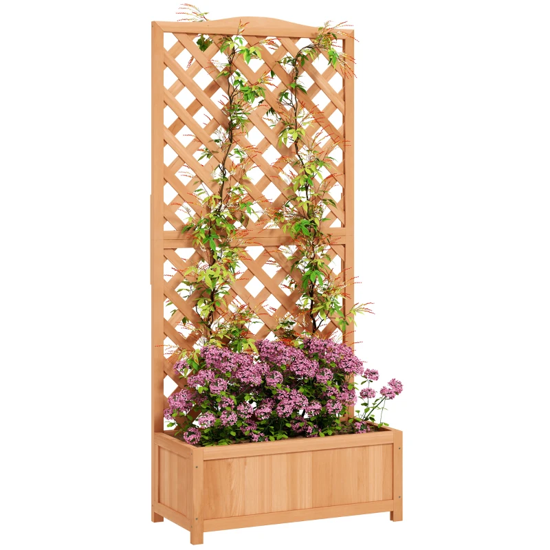Outsunny Wood Planter with Trellis for Vine Climbing, Raised Garden Bed to Grow Vegetables for Backyard, 30" x 14" x 67", Brown