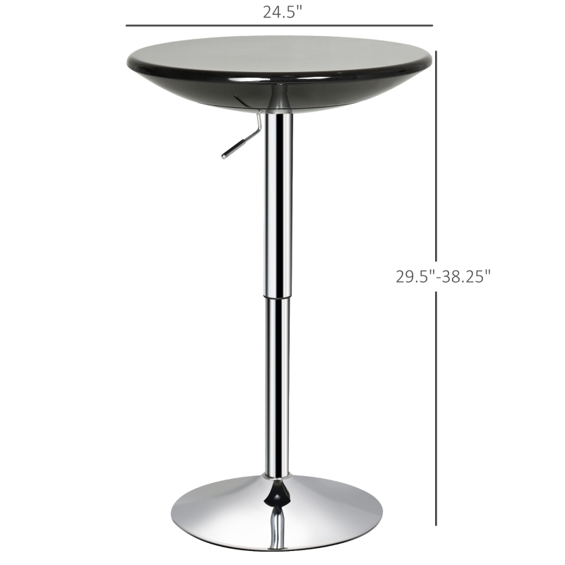 HOMCOM Round Cocktail Bar Table Metal Base Tall Bistro Pub Table Adjustable Counter Height Black Silver