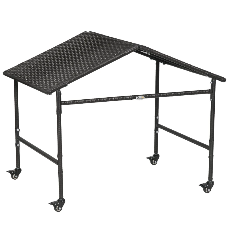 PawHut Outdoor Dog Shelter with Wheels, Portable Wicker Animal Shelter for Small and Medium Sized Dogs, Dark Brown