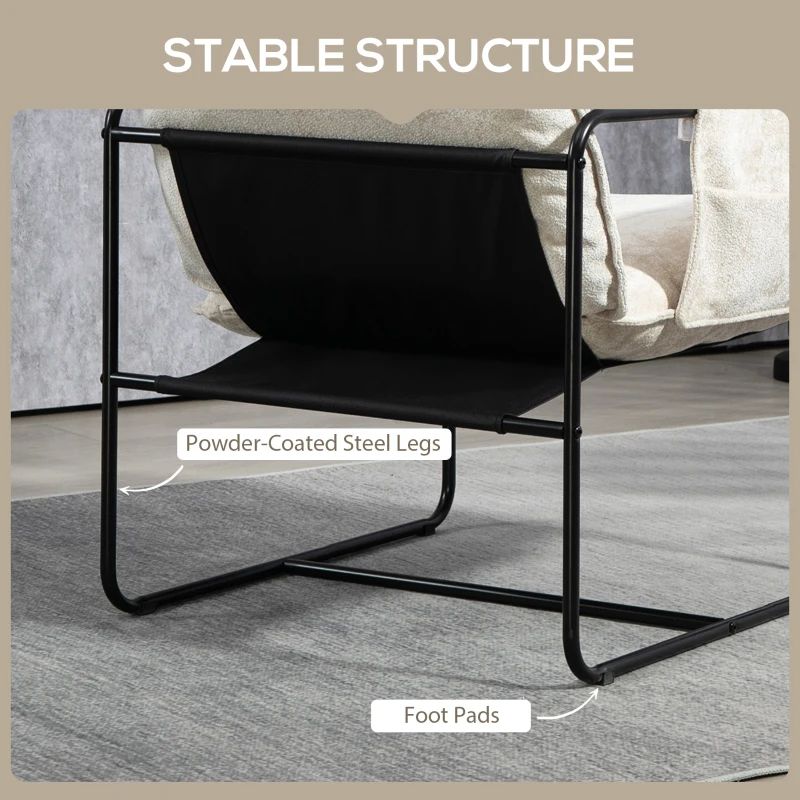 HOMCOM Modern Accent Chair, Upholstered Armchair with Side Pockets and Steel Frame, Comfy Reading Chair for Bedroom, Beige