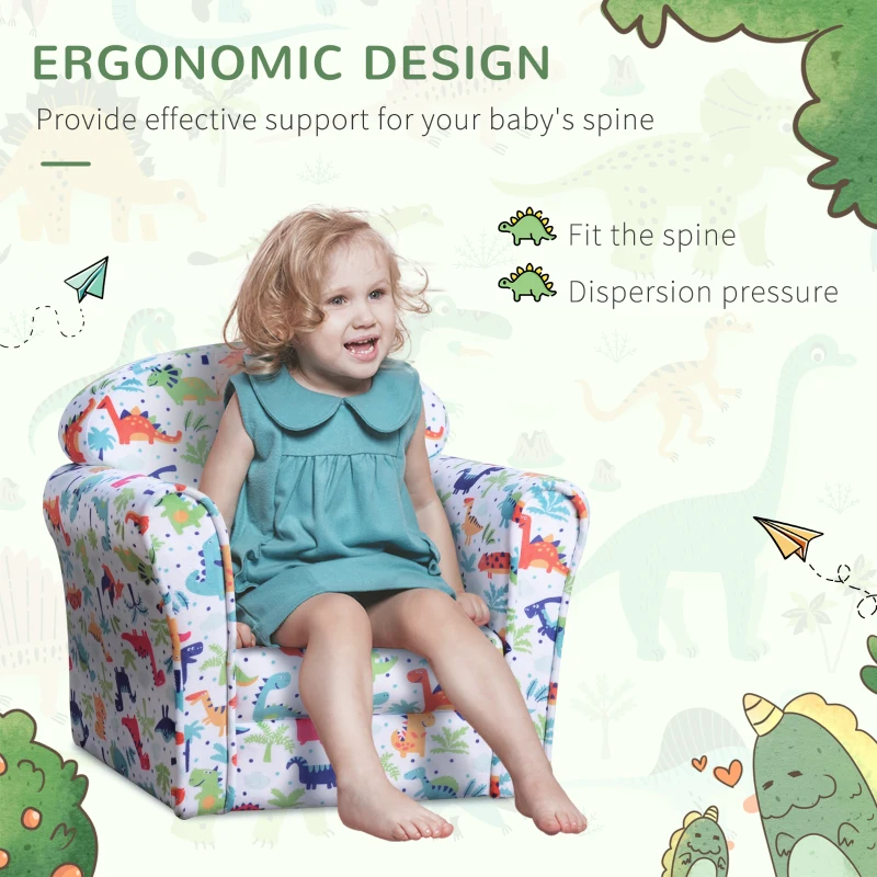 Qaba Kid's Sofa Armchair with Dinosaur Design and Thick Padding