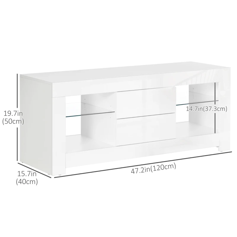 HOMCOM TV Stand with LED Lights for TVs up to 55", TV Cabinet with Storage Shelves and Drawers, 47.2"x15.7"x19.7", White