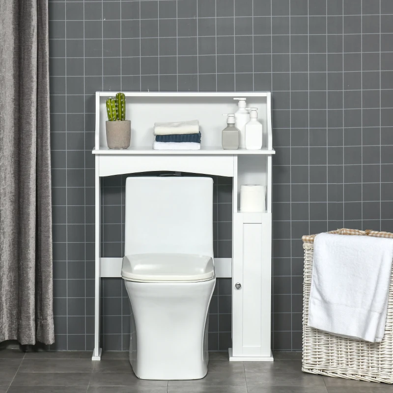 kleankin Over The Toilet Storage, Bathroom Organizer with Adjustable Inner Shelf, and Door Cabinet, White