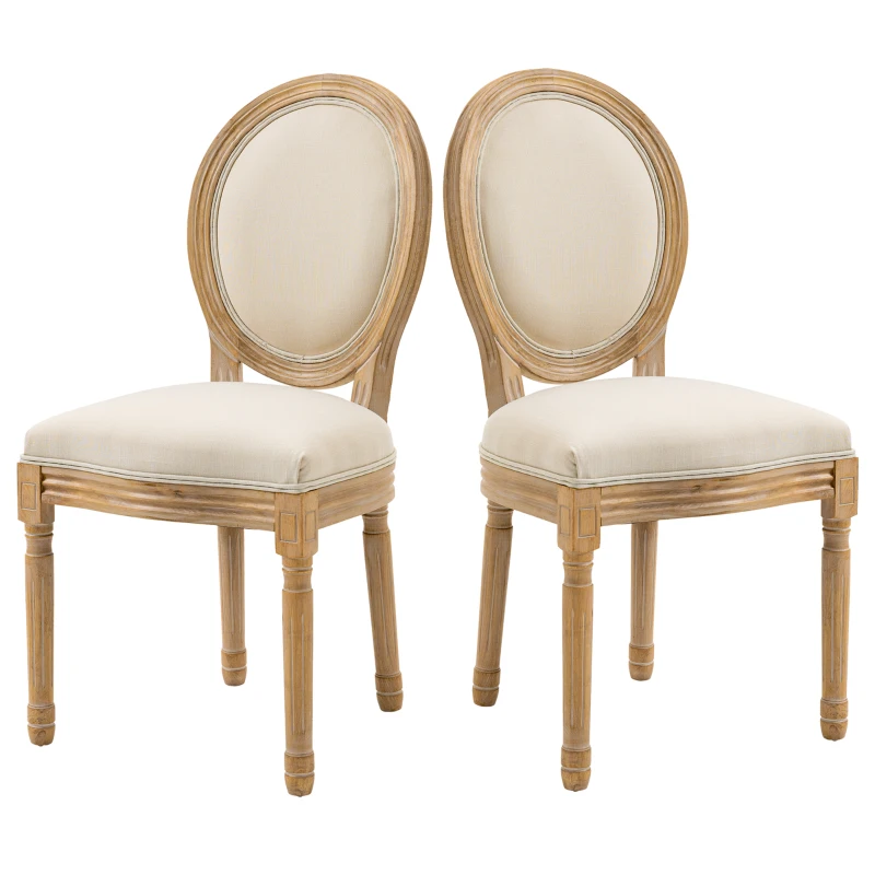 HOMCOM French-Style Upholstered Dining Chair Set, Armless Accent Side Chairs with Backrest and Linen-Touch Upholstery, Set of 2, Beige