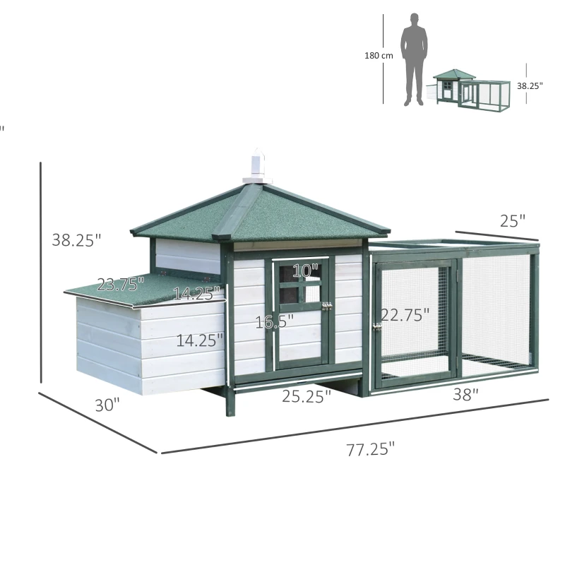PawHut 77" Chicken Coop Hen House Rabbit Hutch Poultry Cage Pen Outdoor Backyard with Nesting Box Run Green