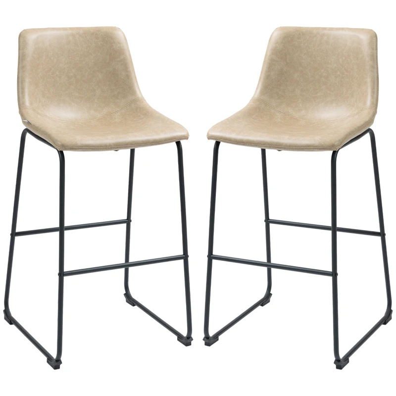 HOMCOM Bar Height Bar Stools Set of 2, Vintage PU Leather Bar Chairs, Kitchen Stools with Footrest for Home Bar, Beige