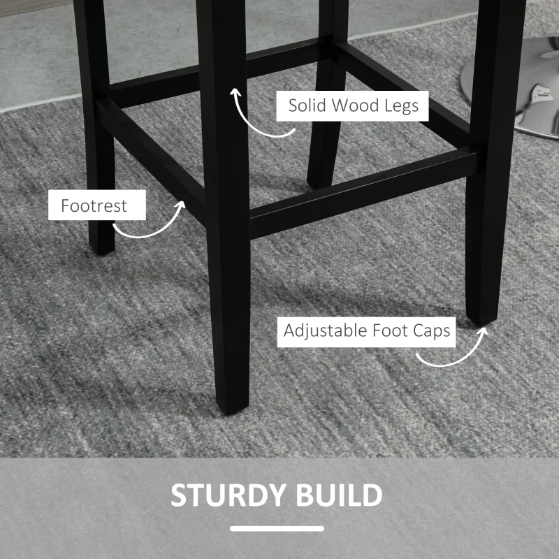 HOMCOM Fabric Bar Stool Set of 2, Tall 29.5" Seat Height Bar Chairs with Tufted Back & Wood Legs, Dark Grey