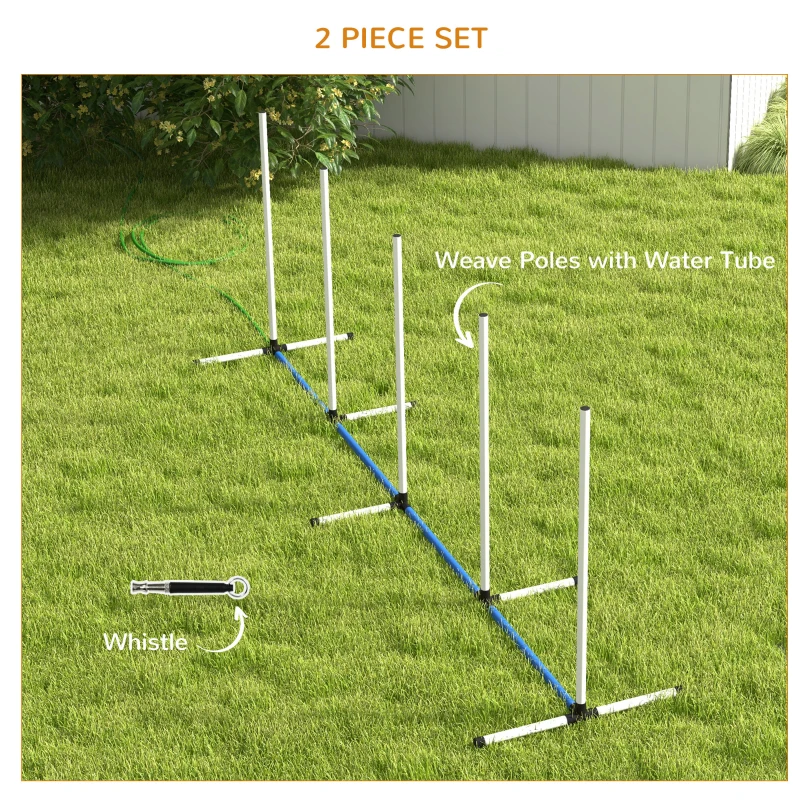 PawHut 2pc Dog Agility Training Equipment Set with Spray Water Tube, White