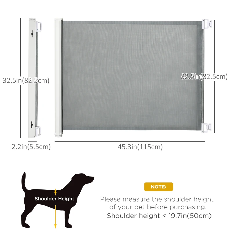 PawHut Retractable Pet Safety Barrier Gate, Flexible and Extensible for Stairways Doorways Hallways, Grey