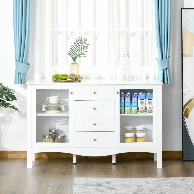 HOMCOM Sideboard Buffet, Kitchen Cabinet, Coffee Bar Cabinet with Glass Doors, Drawers and Adjustable Shelves, White