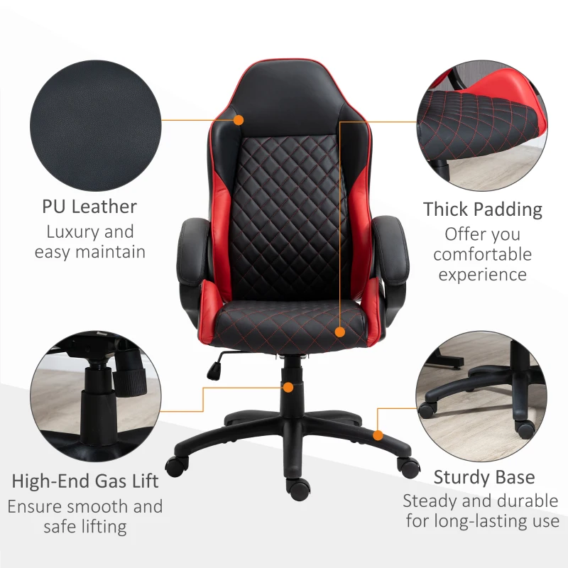 Vinsetto High Back Office Chair Gaming Chair Racing Executive Desk Chair with PU Leather, Adjustable Height, Red
