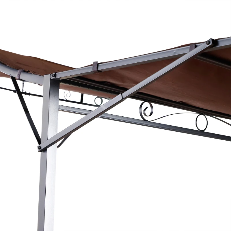 Outsunny 10x8ft Patio Metal Gazebo with Extendable Side Awning Outdoor Shelter Garden Sun Shade Canopy Deck Door Window Awning Brown