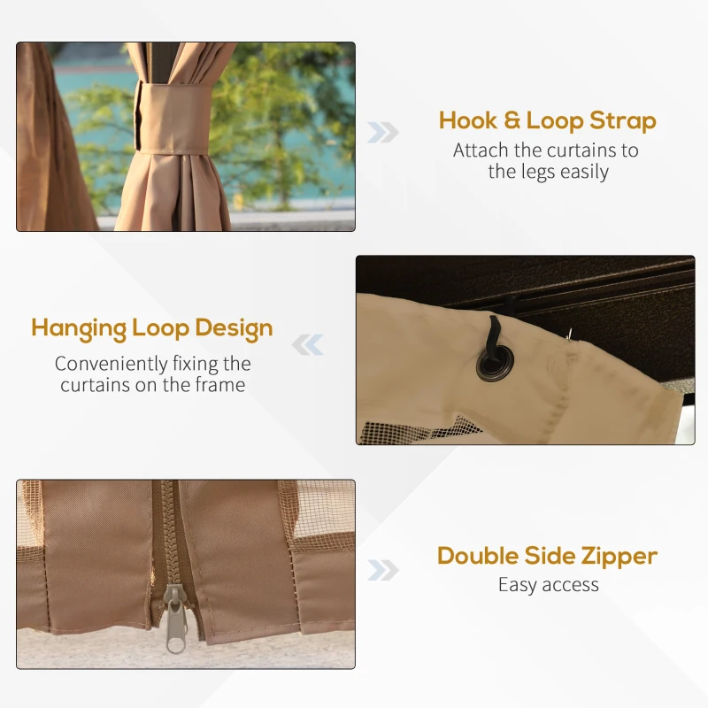 Outsunny 10' x 12' Hardtop Gazebo with Curtains and Netting, Permanent Pavilion Metal Single Roof Gazebo Canopy with Aluminum Frame and Hooks, for Garden, Patio, Backyard, Brown