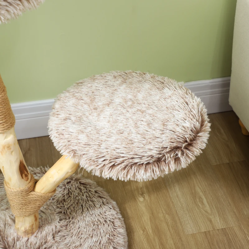 PawHut 35 Inch Modern Cat Tree for Indoor Adult Cats with Wooden Scratching Posts, Cat Bed & Rope Cat Toy, Brown