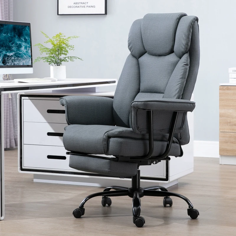 Vinsetto Swivel Reclining Office Chair with Ergonomic with Footrest, Grey
